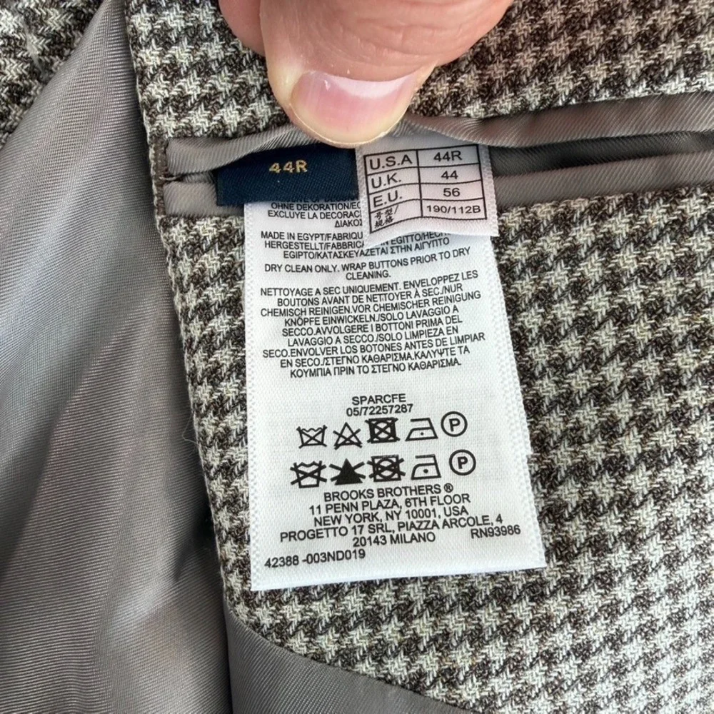 BROOKS BROTHERS Classic Blazer Sport Coat Brown Houndstooth Men 44R NWOT‎ $495